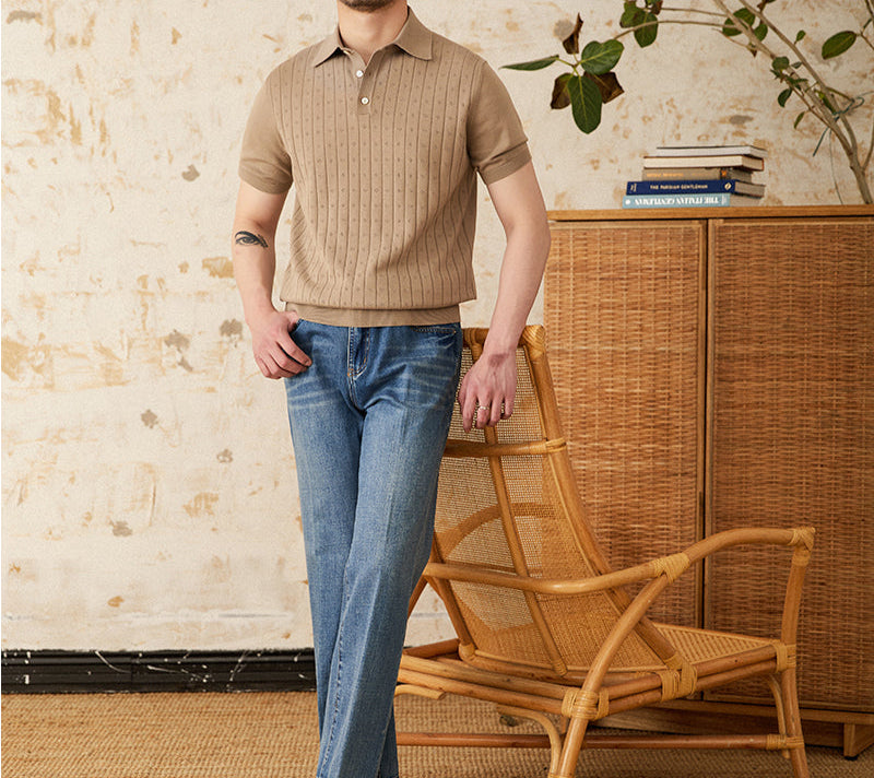 Mosta Laskostettu Puuvillaneule Poolopaita