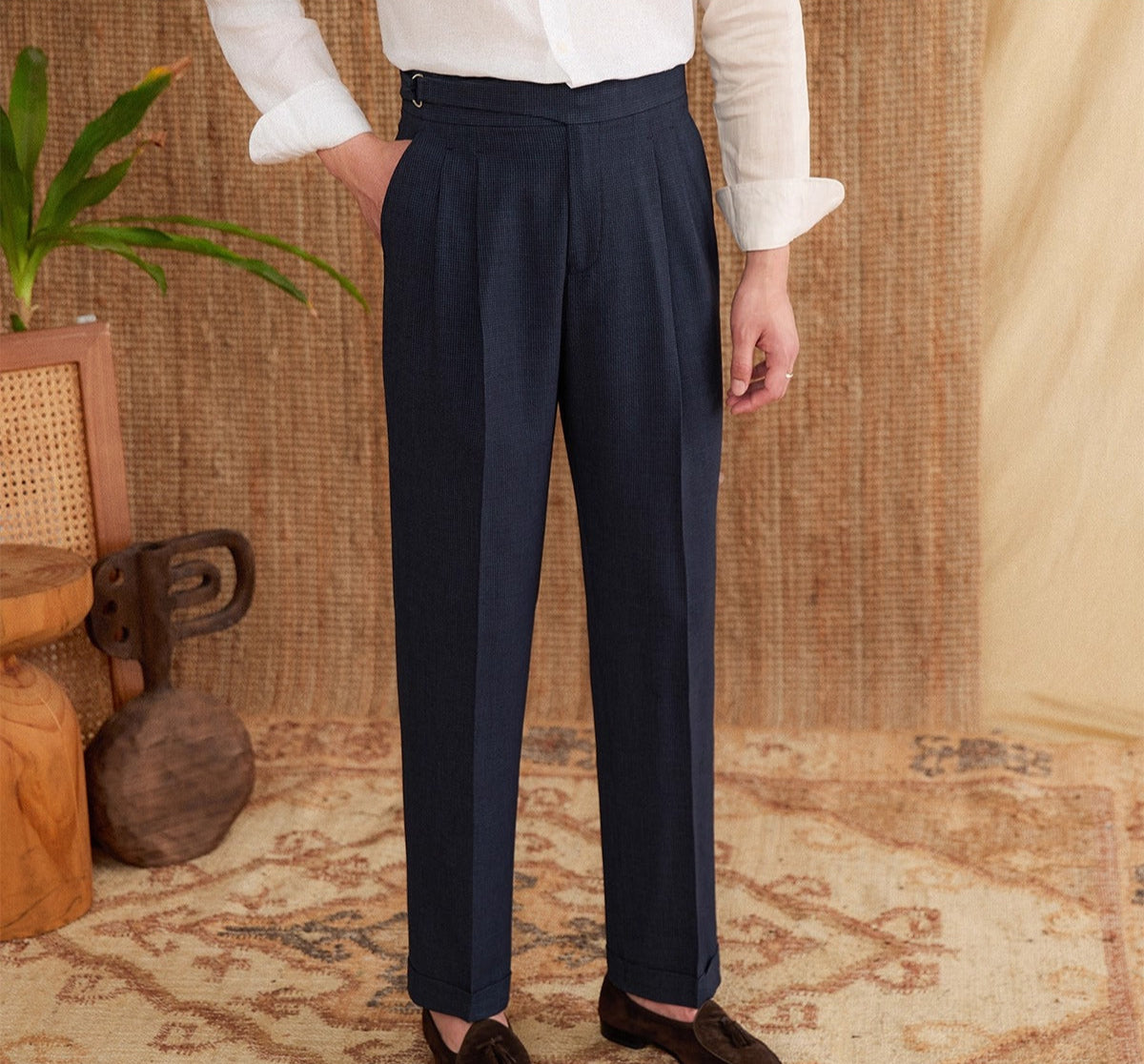 Portovenere Seersucker Houndstooth Korkeat Vyötäröhousut