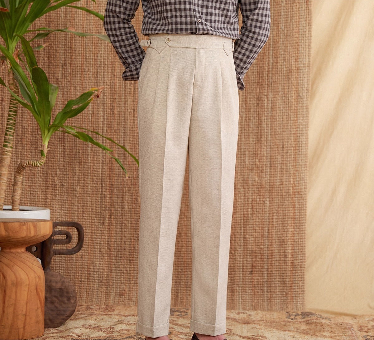 Basel Tekstuuri Suorat Suoralahkeiset Korkeavyötäröiset Housut