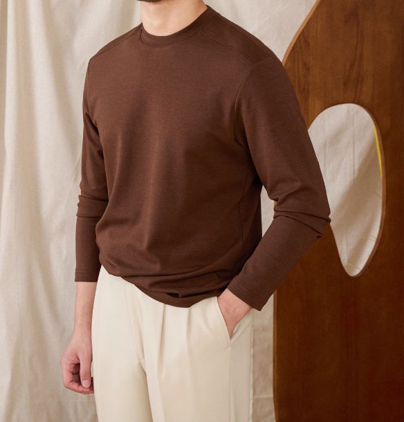 Peruspuuvillasekoite pehmeä pitkähihainen t-paita