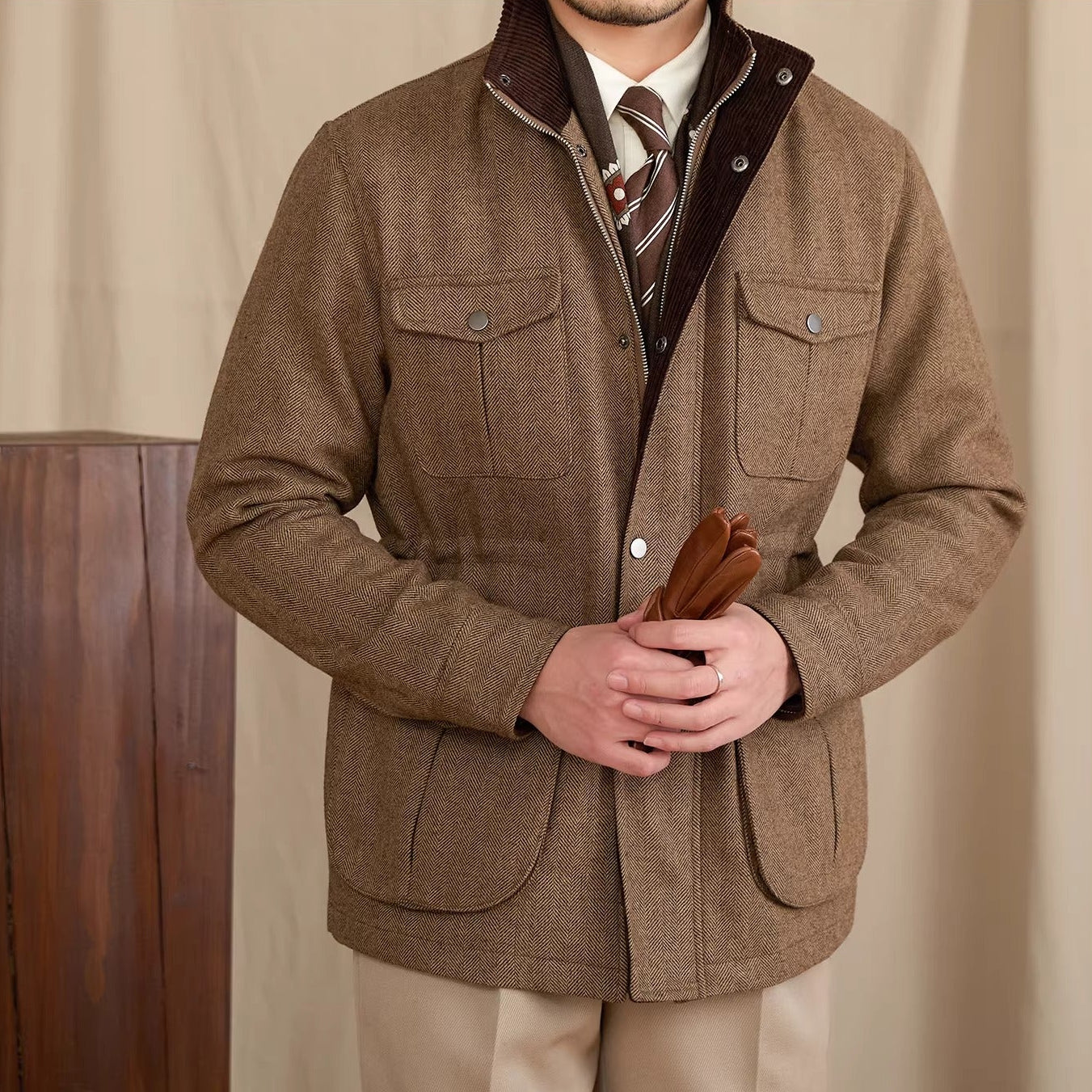 Motcomb Street Kalaverkkokuvioitu Pehmustettu Villasekoitetakki